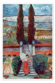 Poster Frühlingslandschaft mit Mädchen