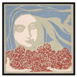 Gerahmter Kunstdruck Damenkopf mit Rosen
