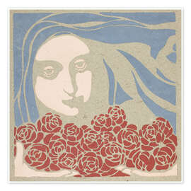 Wandbild Damenkopf mit Rosen - Koloman Moser