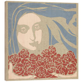 Holzbild Damenkopf mit Rosen