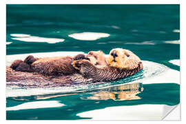 Wandsticker Seeotter Mutter und Junges im Inian Pass, Alaska