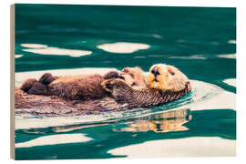 Holzbild Seeotter Mutter und Junges im Inian Pass, Alaska - Michael Nolan