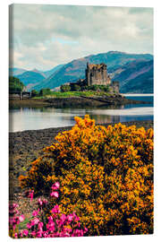 Leinwandbild Frühlingsblumen und das Eilean Donan Castle, Schottland - Robert Francis