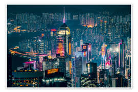 Wandbild Hong Kong Skyline bei Nacht, China - John Alexander