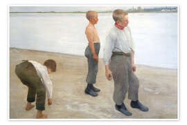 Wandbild Jungen, die Kieselsteine in den Fluss werfen, 1890 - Karoly Ferenczy