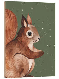 Holzbild Eichhörnchen mit Sternen
