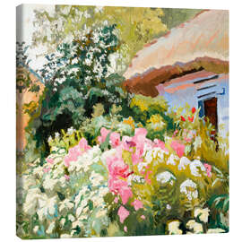 Leinwandbild Blumen vor dem Cottage - Stanislaus Kamocki