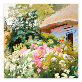 Wandbild Blumen vor dem Cottage - Stanislaus Kamocki