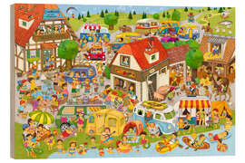 Holzbild Camping auf dem Bauernhof