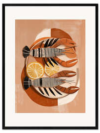 Gerahmter Kunstdruck Zitrusfrüchte und Muscheln