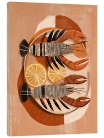 Holzbild Zitrusfrüchte und Muscheln