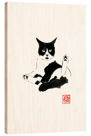 Holzbild Katze bei Fellpflege