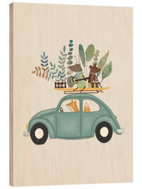 Holzbild Verspielte musikalische Tiere auf Tournee