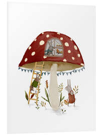 Hartschaumbild Hasenfamilie im Fliegenpilzhaus