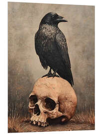 Hartschaumbild Halloween-Rabe auf einem menschlichen Schädel