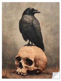 Wandsticker Halloween-Rabe auf einem menschlichen Schädel