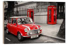 Holzbild Roter Mini und Telefonzelle - Jörg Gamroth