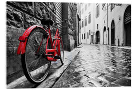 Acrylglasbild Rotes Fahrrad in der schwarz-weißen Stadt - Jörg Gamroth