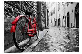 Alumiinitaulu Red nicycle in Black and White city - Jörg Gamroth