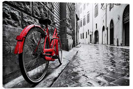 Leinwandbild Rotes Fahrrad in der schwarz-weißen Stadt - Jörg Gamroth