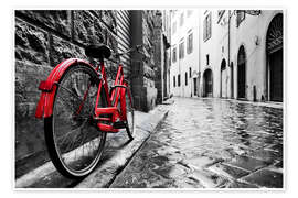 Wandbild Rotes Fahrrad in der schwarz-weißen Stadt - Jörg Gamroth