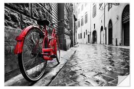 Wandsticker Rotes Fahrrad in der schwarz-weißen Stadt - Jörg Gamroth