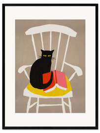 Gerahmter Kunstdruck Schwarze Katze und Buch - Boekenweek