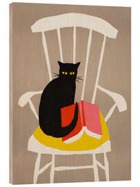 Holzbild Schwarze Katze und Buch - Boekenweek