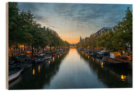 Holzbild Romantischer Abend auf einem Amsterdamer Kanal - George Pachantouris