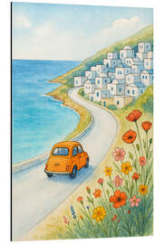 Alubild Sommer-Roadtrip am Meer im orangefarbenen Auto - Natalie Bruns