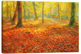 Leinwandbild Herbstwaldbäume mit roten und gelben Blättern - Natalie Bruns