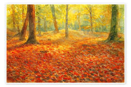 Wandbild Herbstwaldbäume mit roten und gelben Blättern - Natalie Bruns