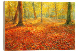 Holzbild Herbstwaldbäume mit roten und gelben Blättern - Natalie Bruns