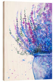 Holzbild Lila Heidekraut im Topf - Zaira Dzhaubaeva