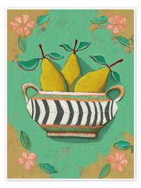 Poster Gestreifte Schale mit Birnen