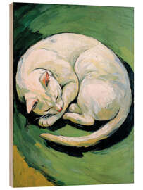 Holzbild Weiße Katze