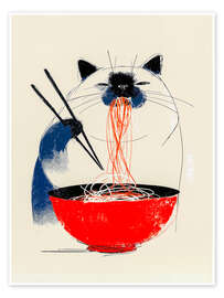 Wandbild Katze isst Ramen - Peter Roder