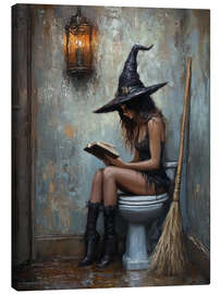 Leinwandbild Hexe liest auf Toilette