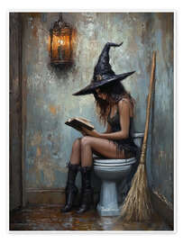 Poster Hexe liest auf Toilette