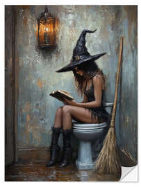 Wandsticker Hexe liest auf Toilette