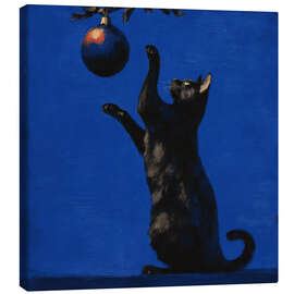 Leinwandbild Katze spielt mit einem Weihnachtsball