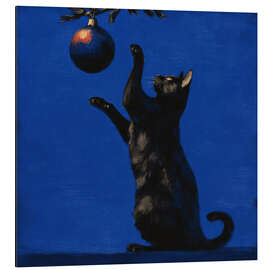 Magnettafel Katze spielt mit einem Weihnachtsball