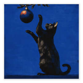 Poster Katze spielt mit einem Weihnachtsball