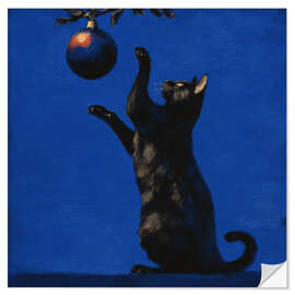 Wall sticker Cat playing with a Christmas ball