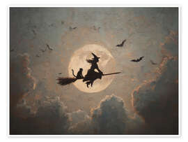 Poster Hexe fliegt auf einem Besen - TAlex
