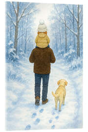 Acrylglasbild Winterspaziergang mit Papa und Labradorhund - Natalie Bruns