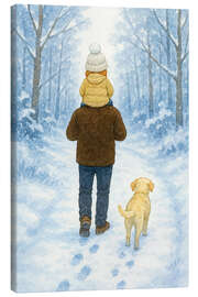 Leinwandbild Winterspaziergang mit Papa und Labradorhund - Natalie Bruns