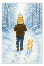 Wandbild Winterspaziergang mit Papa und Labradorhund - Natalie Bruns