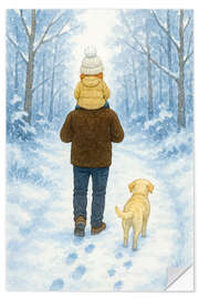 Wandsticker Winterspaziergang mit Papa und Labradorhund - Natalie Bruns