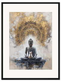 Gerahmter Kunstdruck Meditation mit Katze - DejaReve